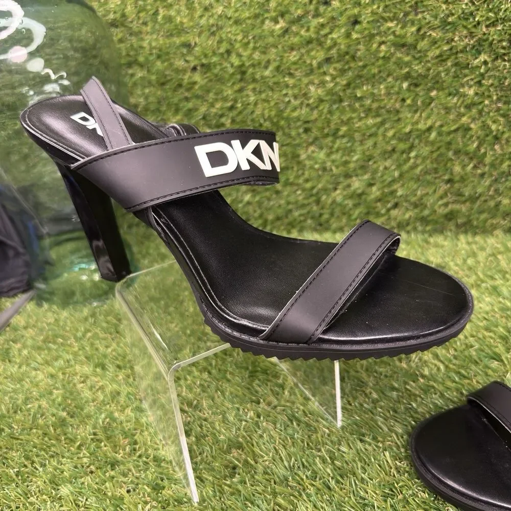 DKNY Brynlee Women’s Black Logo Slingback High Heel Sandals Size 8.5M DJS-2110